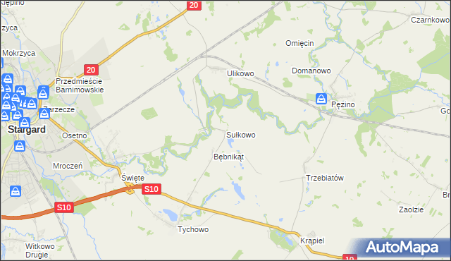 mapa Sułkowo gmina Stargard, Sułkowo gmina Stargard na mapie Targeo