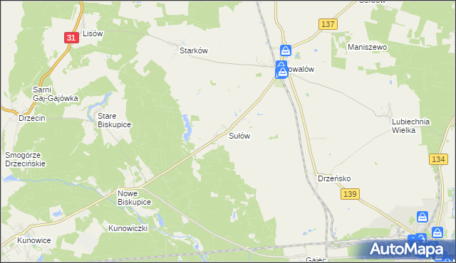 mapa Sułów gmina Rzepin, Sułów gmina Rzepin na mapie Targeo