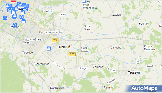 mapa Susk Nowy gmina Rzekuń, Susk Nowy gmina Rzekuń na mapie Targeo