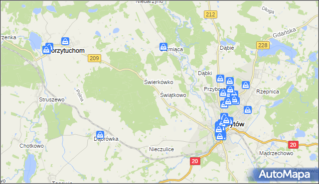 mapa Świątkowo gmina Bytów, Świątkowo gmina Bytów na mapie Targeo