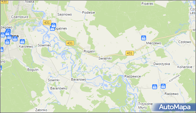 mapa Świątniki gmina Mosina, Świątniki gmina Mosina na mapie Targeo