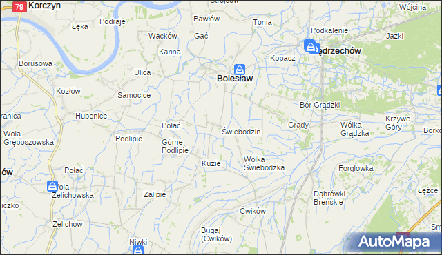 mapa Świebodzin gmina Bolesław, Świebodzin gmina Bolesław na mapie Targeo