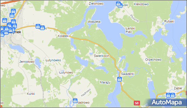 mapa Świerkocin gmina Olsztynek, Świerkocin gmina Olsztynek na mapie Targeo