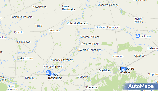 mapa Świerże Zielone, Świerże Zielone na mapie Targeo