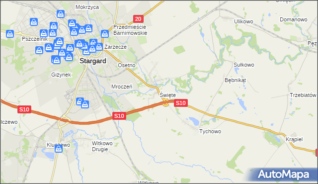mapa Święte gmina Stargard, Święte gmina Stargard na mapie Targeo