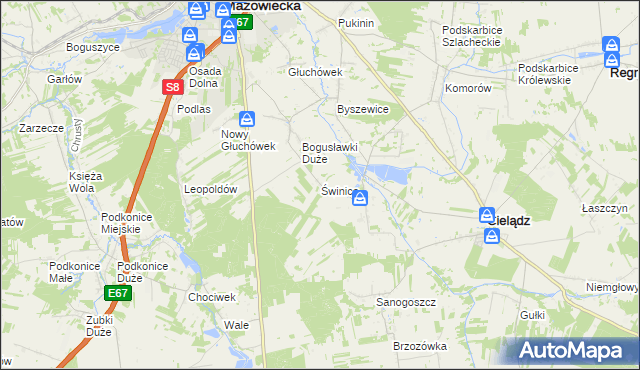 mapa Świnice gmina Rawa Mazowiecka, Świnice gmina Rawa Mazowiecka na mapie Targeo