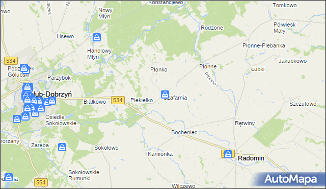 mapa Szafarnia gmina Radomin, Szafarnia gmina Radomin na mapie Targeo