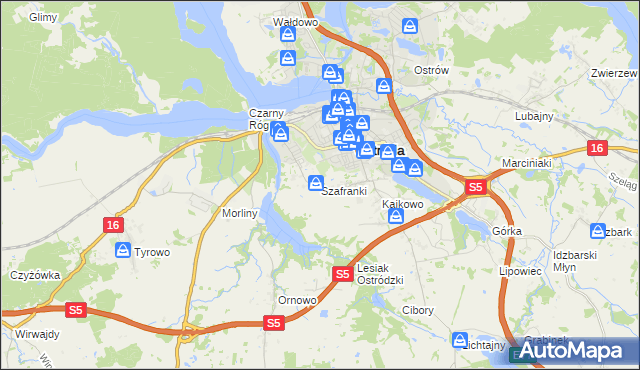 mapa Szafranki gmina Ostróda, Szafranki gmina Ostróda na mapie Targeo