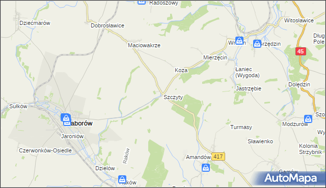 mapa Szczyty gmina Baborów, Szczyty gmina Baborów na mapie Targeo