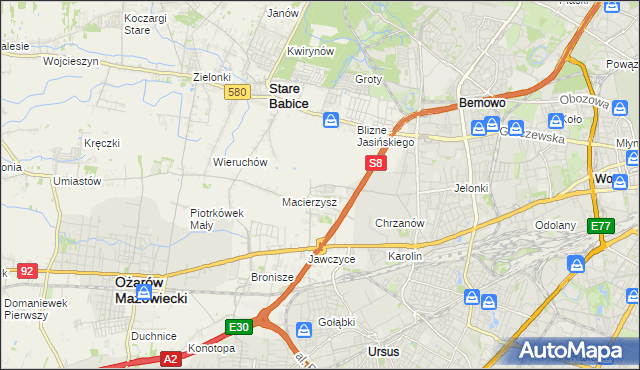 mapa Szeligi gmina Ożarów Mazowiecki, Szeligi gmina Ożarów Mazowiecki na mapie Targeo