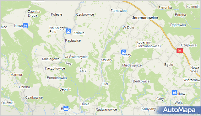 mapa Szklary gmina Jerzmanowice-Przeginia, Szklary gmina Jerzmanowice-Przeginia na mapie Targeo