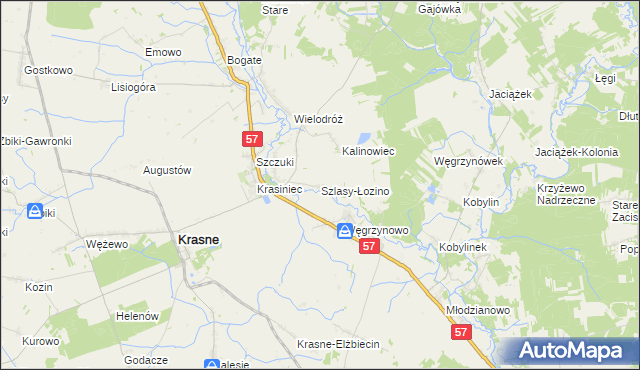 mapa Szlasy-Łozino, Szlasy-Łozino na mapie Targeo