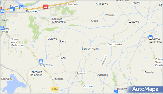 mapa Szropy-Niziny, Szropy-Niziny na mapie Targeo