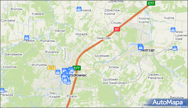 mapa Szydłówek gmina Szydłowiec, Szydłówek gmina Szydłowiec na mapie Targeo