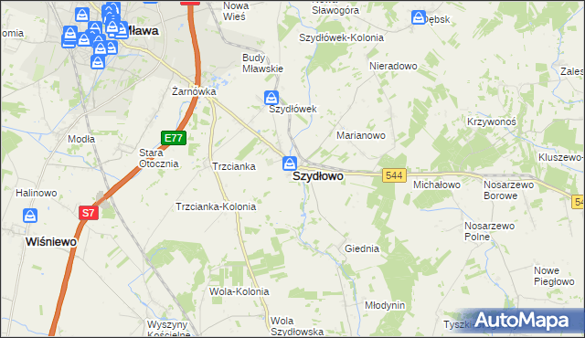 mapa Szydłowo powiat mławski, Szydłowo powiat mławski na mapie Targeo