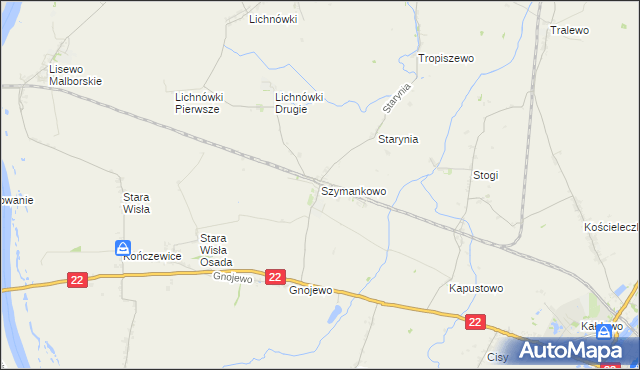 mapa Szymankowo gmina Lichnowy, Szymankowo gmina Lichnowy na mapie Targeo