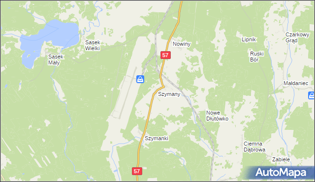mapa Szymany gmina Szczytno, Szymany gmina Szczytno na mapie Targeo