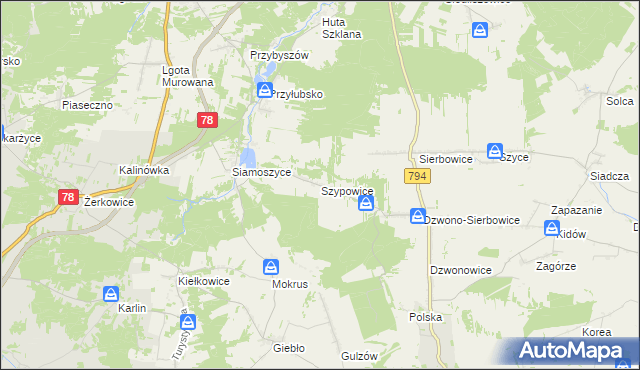 mapa Szypowice, Szypowice na mapie Targeo