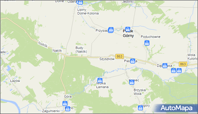 mapa Szyszków gmina Potok Górny, Szyszków gmina Potok Górny na mapie Targeo