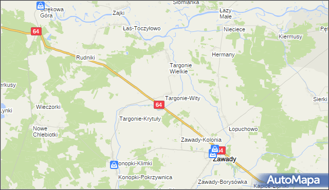 mapa Targonie-Wity, Targonie-Wity na mapie Targeo