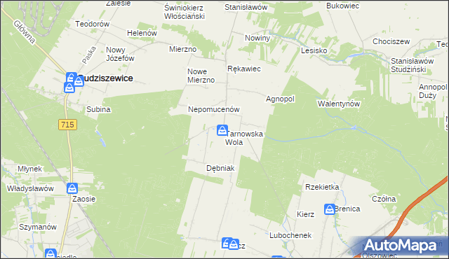 mapa Tarnowska Wola gmina Lubochnia, Tarnowska Wola gmina Lubochnia na mapie Targeo