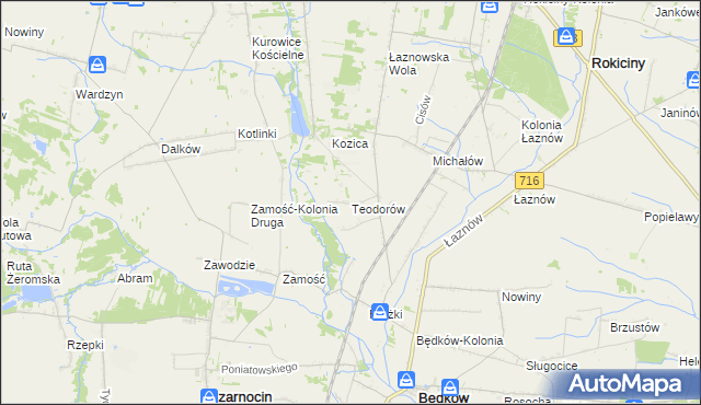 mapa Teodorów gmina Będków, Teodorów gmina Będków na mapie Targeo