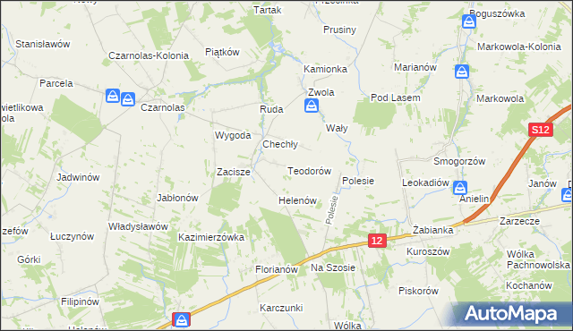 mapa Teodorów gmina Policzna, Teodorów gmina Policzna na mapie Targeo