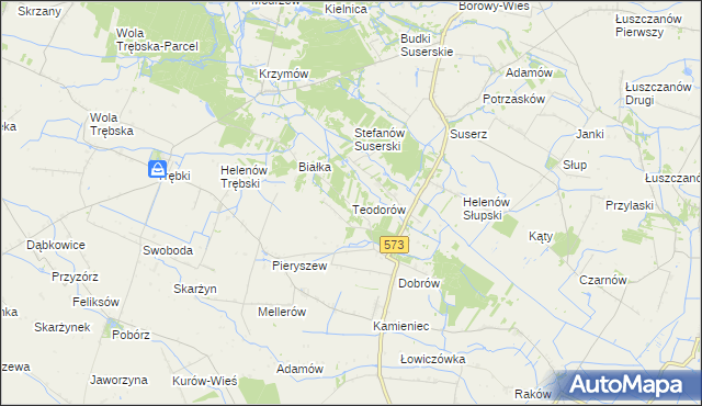 mapa Teodorów gmina Szczawin Kościelny, Teodorów gmina Szczawin Kościelny na mapie Targeo