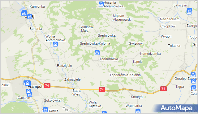 mapa Teodorówka gmina Frampol, Teodorówka gmina Frampol na mapie Targeo