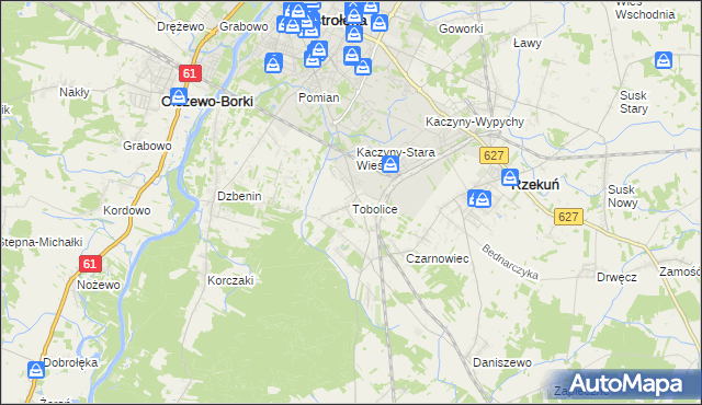mapa Tobolice gmina Rzekuń, Tobolice gmina Rzekuń na mapie Targeo