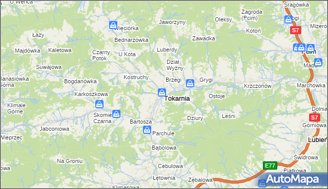 mapa Tokarnia powiat myślenicki, Tokarnia powiat myślenicki na mapie Targeo