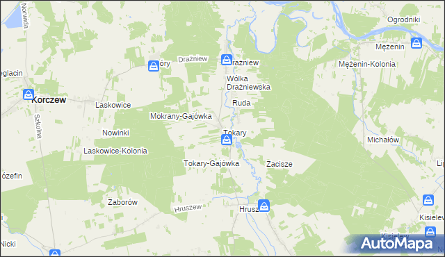 mapa Tokary gmina Korczew, Tokary gmina Korczew na mapie Targeo
