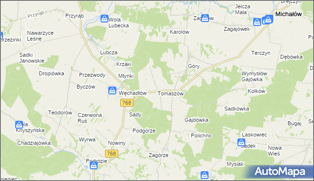 mapa Tomaszów gmina Michałów, Tomaszów gmina Michałów na mapie Targeo