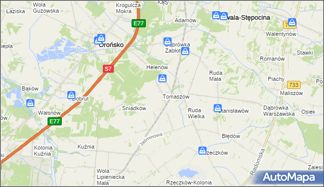 mapa Tomaszów gmina Orońsko, Tomaszów gmina Orońsko na mapie Targeo