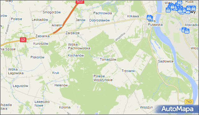 mapa Tomaszów gmina Puławy, Tomaszów gmina Puławy na mapie Targeo