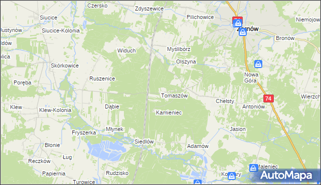 mapa Tomaszów gmina Żarnów, Tomaszów gmina Żarnów na mapie Targeo