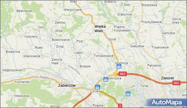 mapa Tomaszowice gmina Wielka Wieś, Tomaszowice gmina Wielka Wieś na mapie Targeo
