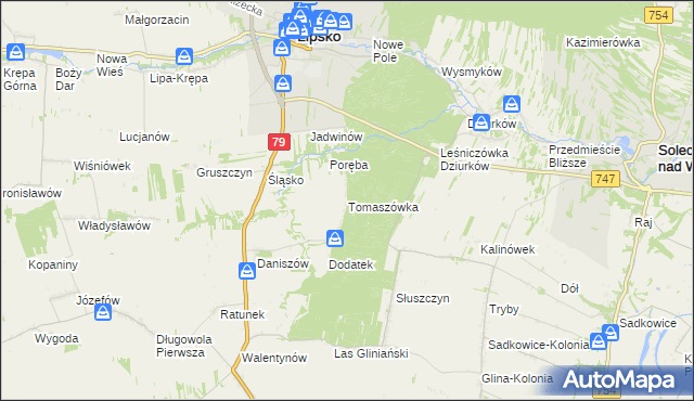 mapa Tomaszówka gmina Lipsko, Tomaszówka gmina Lipsko na mapie Targeo