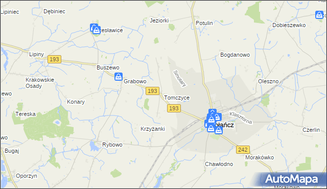 mapa Tomczyce gmina Gołańcz, Tomczyce gmina Gołańcz na mapie Targeo
