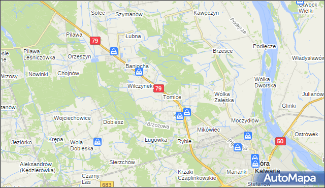 mapa Tomice gmina Góra Kalwaria, Tomice gmina Góra Kalwaria na mapie Targeo