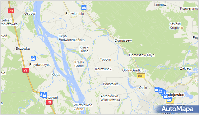 mapa Topolin gmina Maciejowice, Topolin gmina Maciejowice na mapie Targeo