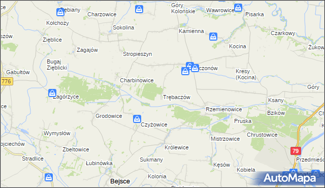 mapa Trębaczów gmina Opatowiec, Trębaczów gmina Opatowiec na mapie Targeo