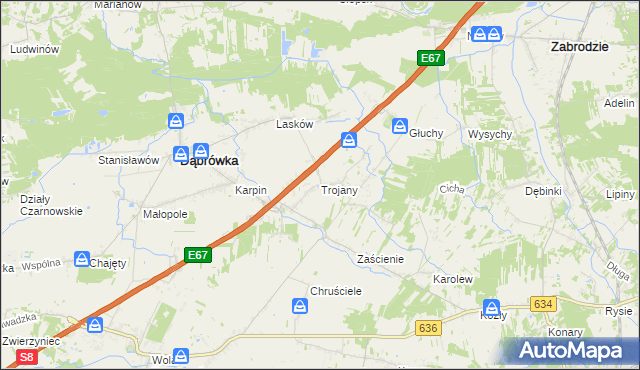 mapa Trojany gmina Dąbrówka, Trojany gmina Dąbrówka na mapie Targeo