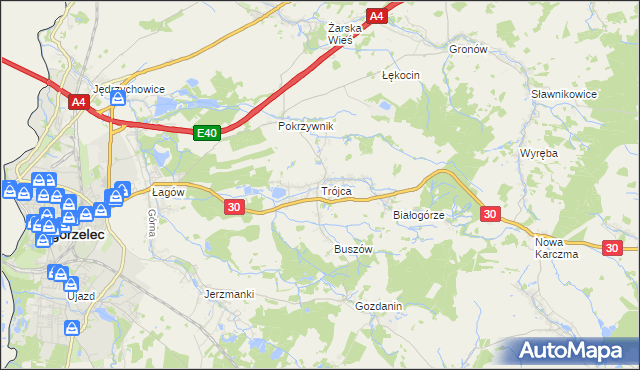 mapa Trójca gmina Zgorzelec, Trójca gmina Zgorzelec na mapie Targeo