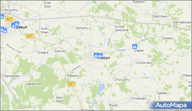 mapa Troszyn powiat ostrołęcki, Troszyn powiat ostrołęcki na mapie Targeo