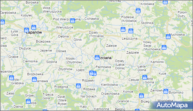 mapa Trzciana powiat bocheński, Trzciana powiat bocheński na mapie Targeo