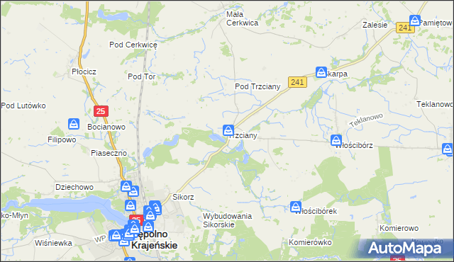 mapa Trzciany gmina Sępólno Krajeńskie, Trzciany gmina Sępólno Krajeńskie na mapie Targeo