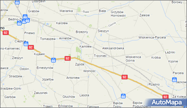 mapa Trzciniec gmina Bedlno, Trzciniec gmina Bedlno na mapie Targeo