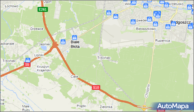 mapa Trzciniec gmina Białe Błota, Trzciniec gmina Białe Błota na mapie Targeo