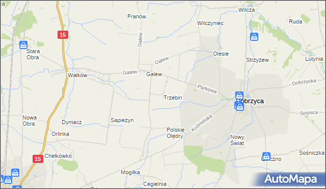 mapa Trzebin gmina Dobrzyca, Trzebin gmina Dobrzyca na mapie Targeo